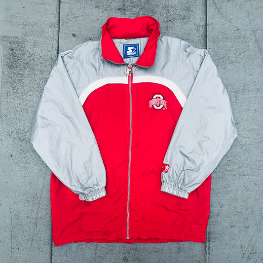 THE Ohio State Buckeyes: 1990's Fullzip Lightweight Starter Jacket w/ Hood (L)