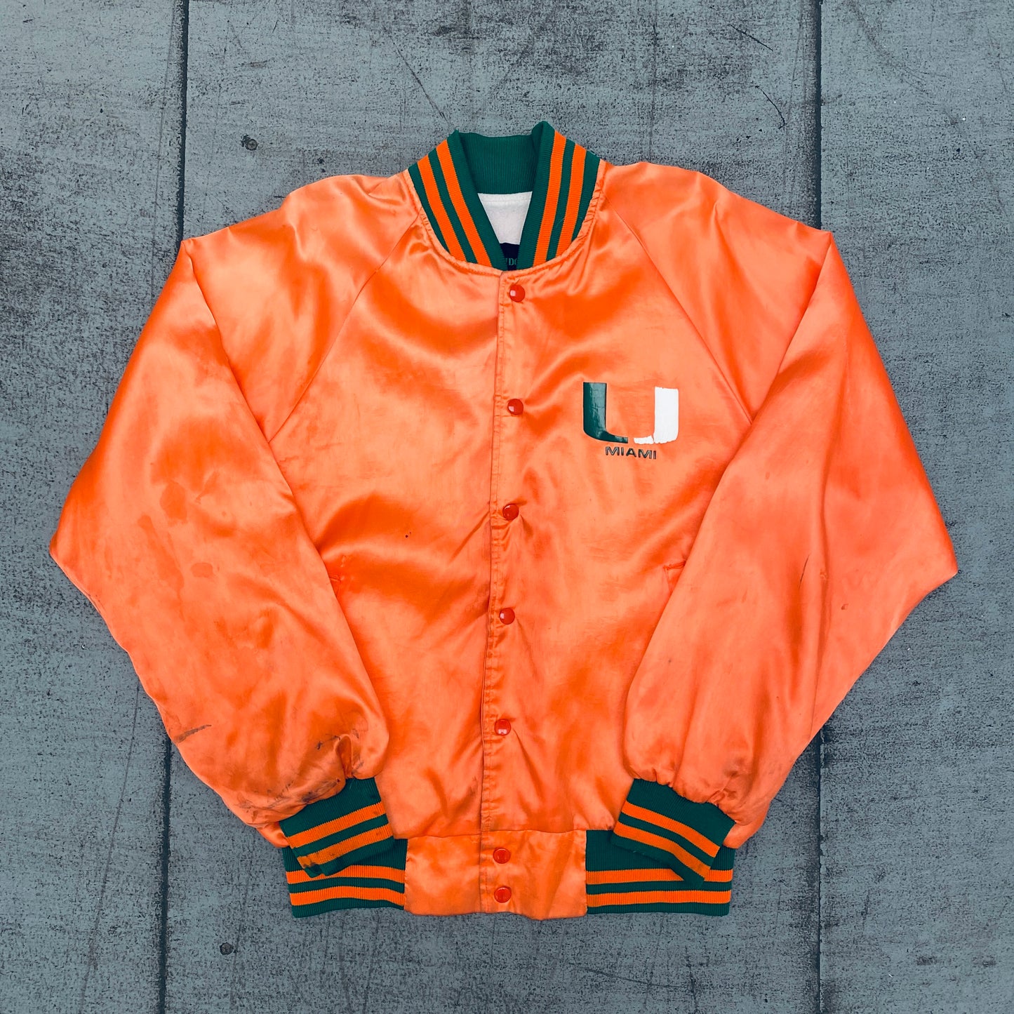 Miami Hurricanes: 1980's Satin Reverse Spellout Bomber Jacket (M)