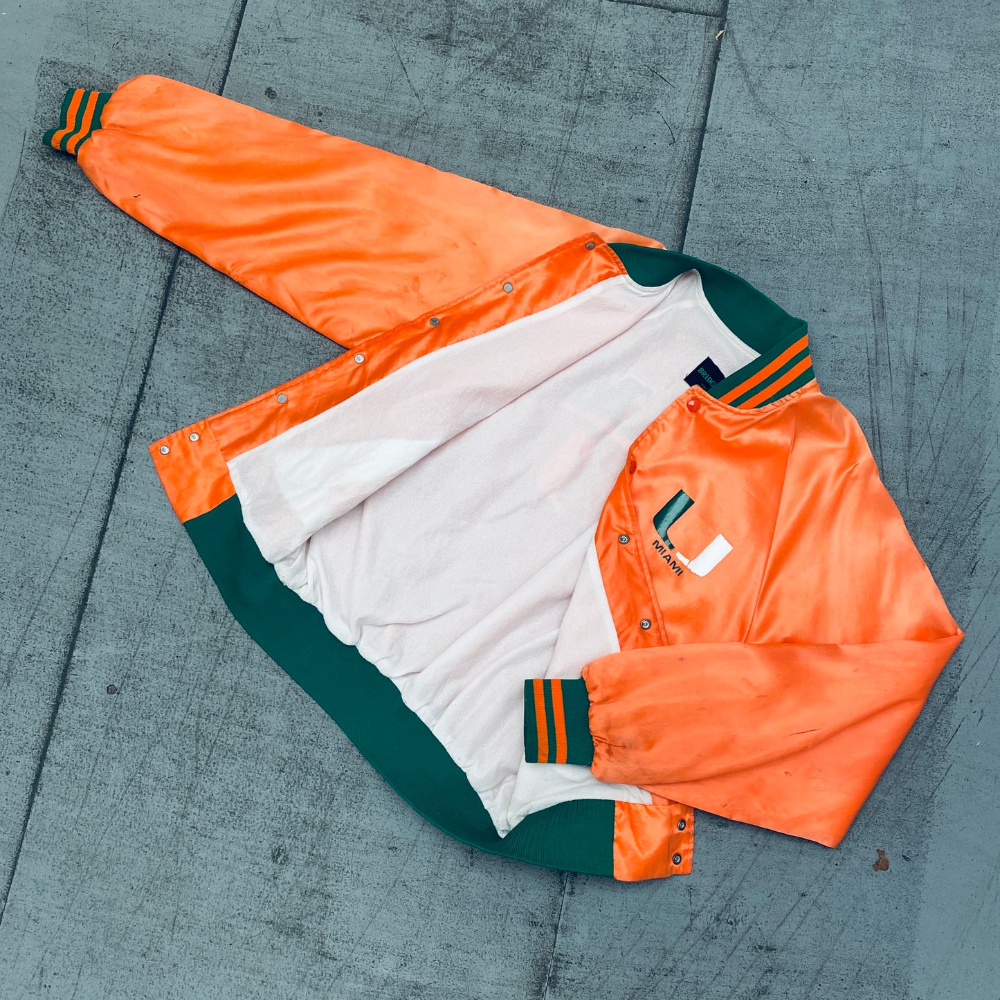 Miami Hurricanes: 1980's Satin Reverse Spellout Bomber Jacket (M)