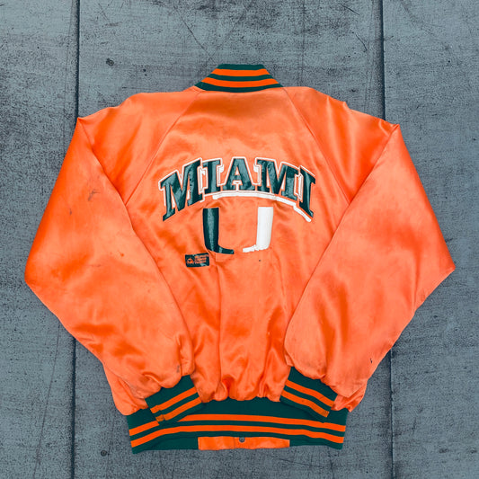 Miami Hurricanes: 1980's Satin Reverse Spellout Bomber Jacket (M)