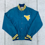 West Virginia Mountaineers: 1980's Satin Stitched Reverse Spellout Bomber Jacket (S)