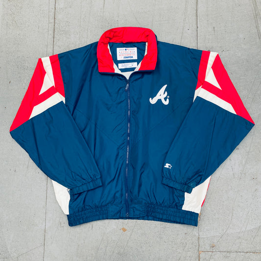 Atlanta Braves: 1990's Fullzip Starter Windbreaker w/ Hood (XL)