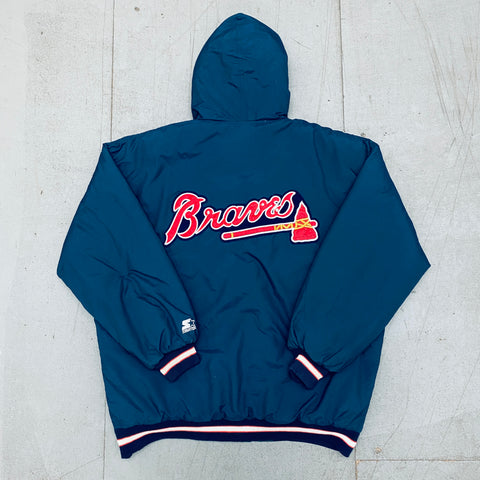 Atlanta Braves: 1990's Reverse Embroidered Spellout Fullzip Stater Parka Jacket (XL)