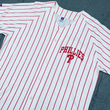 Philadelphia Phillies: 1990's White Pinstripe Russell Athletic Cotton Jersey (L)