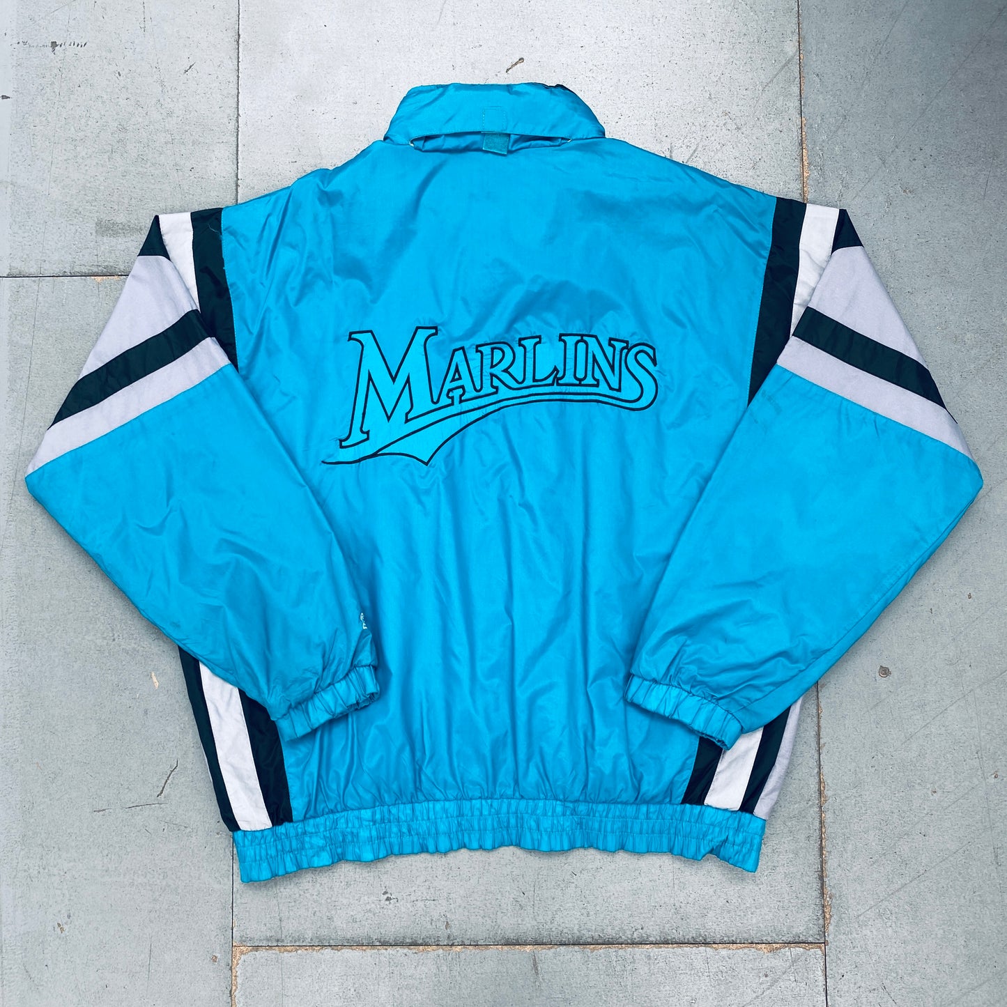 Florida Marlins: 1990's Fullzip Reverse Spellout Starter Windbreaker w/ Hood (XL)