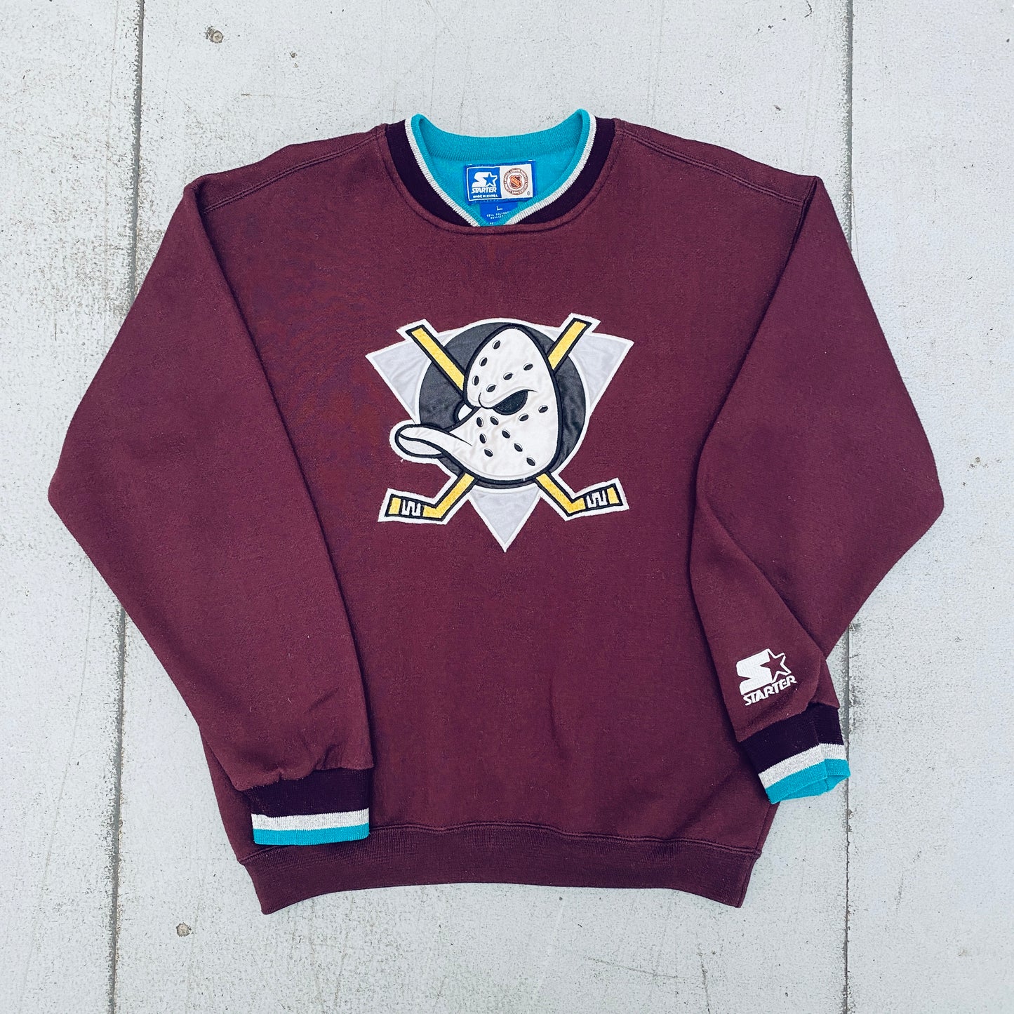 Mighty Ducks Of Anaheim: 1990's Embroidered Logo Starter Sweat (S)