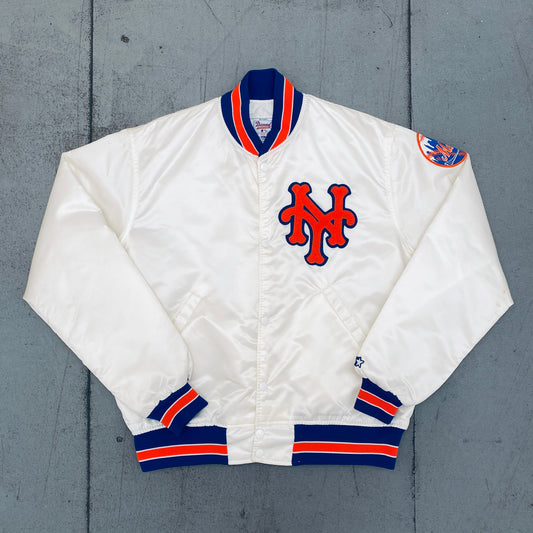 New York Mets: 1980's White Satin Diamond Collection Starter Bomber Jacket (L)