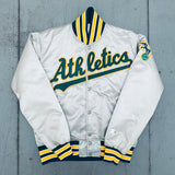 Oakland Athletics: 1980's Silver Satin Diamond Collection Starter Bomber Jacket (S)