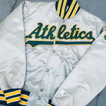 Oakland Athletics: 1980's Silver Satin Diamond Collection Starter Bomber Jacket (S)