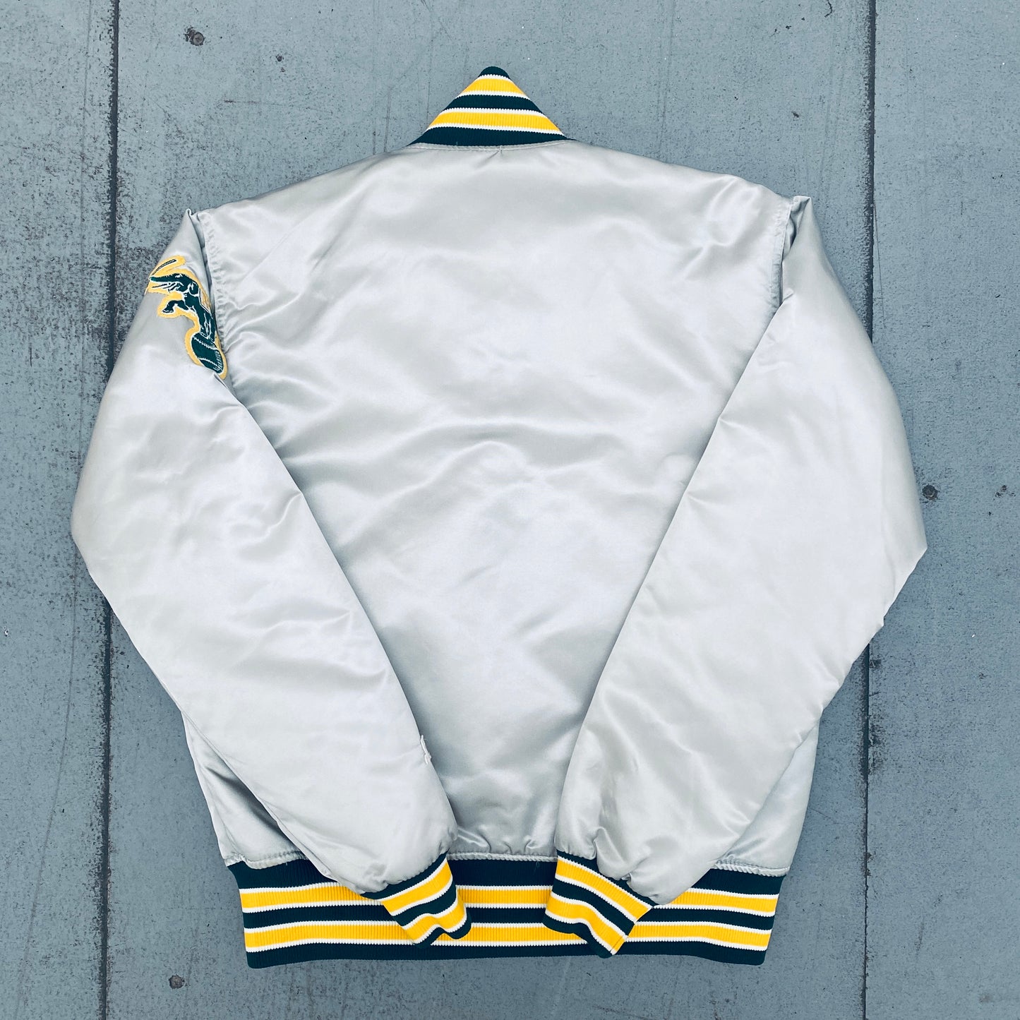 Oakland Athletics: 1980's Silver Satin Diamond Collection Starter Bomber Jacket (S)