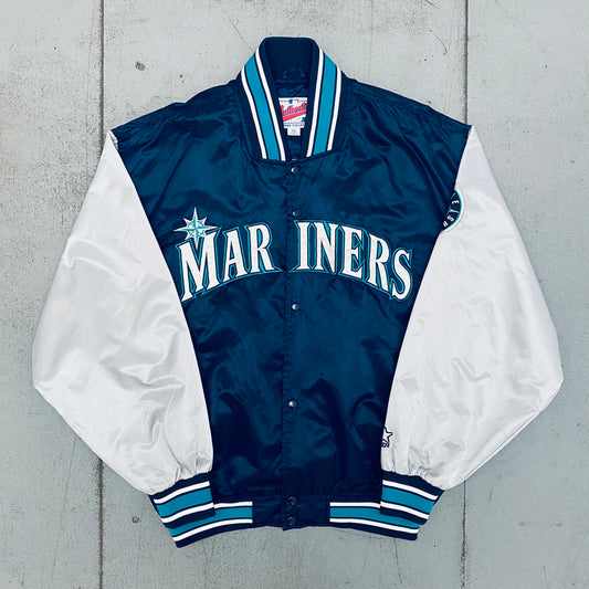 Seattle Mariners: 1990's Satin Diamond Collection Lightweight Dugout Starter Bomber Jacket (XL)