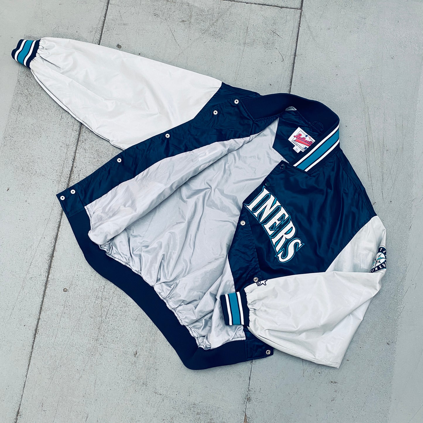 Seattle Mariners: 1990's Satin Diamond Collection Lightweight Dugout Starter Bomber Jacket (XL)