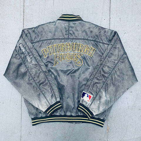 Pittsburgh Pirates: 1990's Reverse Embroidered Spellout Stone Wash Fullzip Bomber Jacket (XL)
