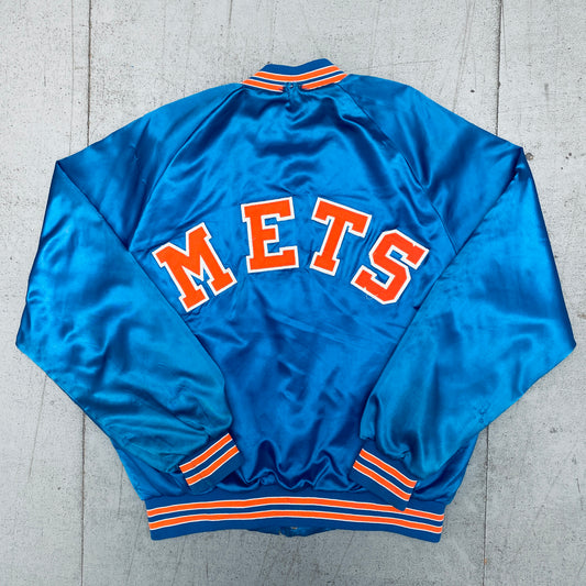 New York Mets: 1980's Chalk Line Satin Stitched Reverse Spellout Bomber Jacket (M/L)