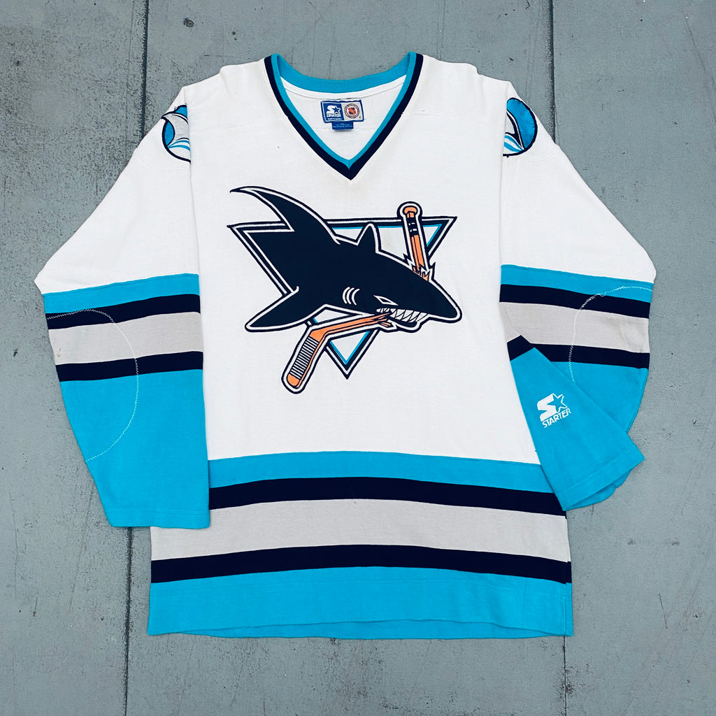 vintage 90s SAN JOSE SHARKS STARTER BIG PRINT T-Shirt XL nhl ice hockey