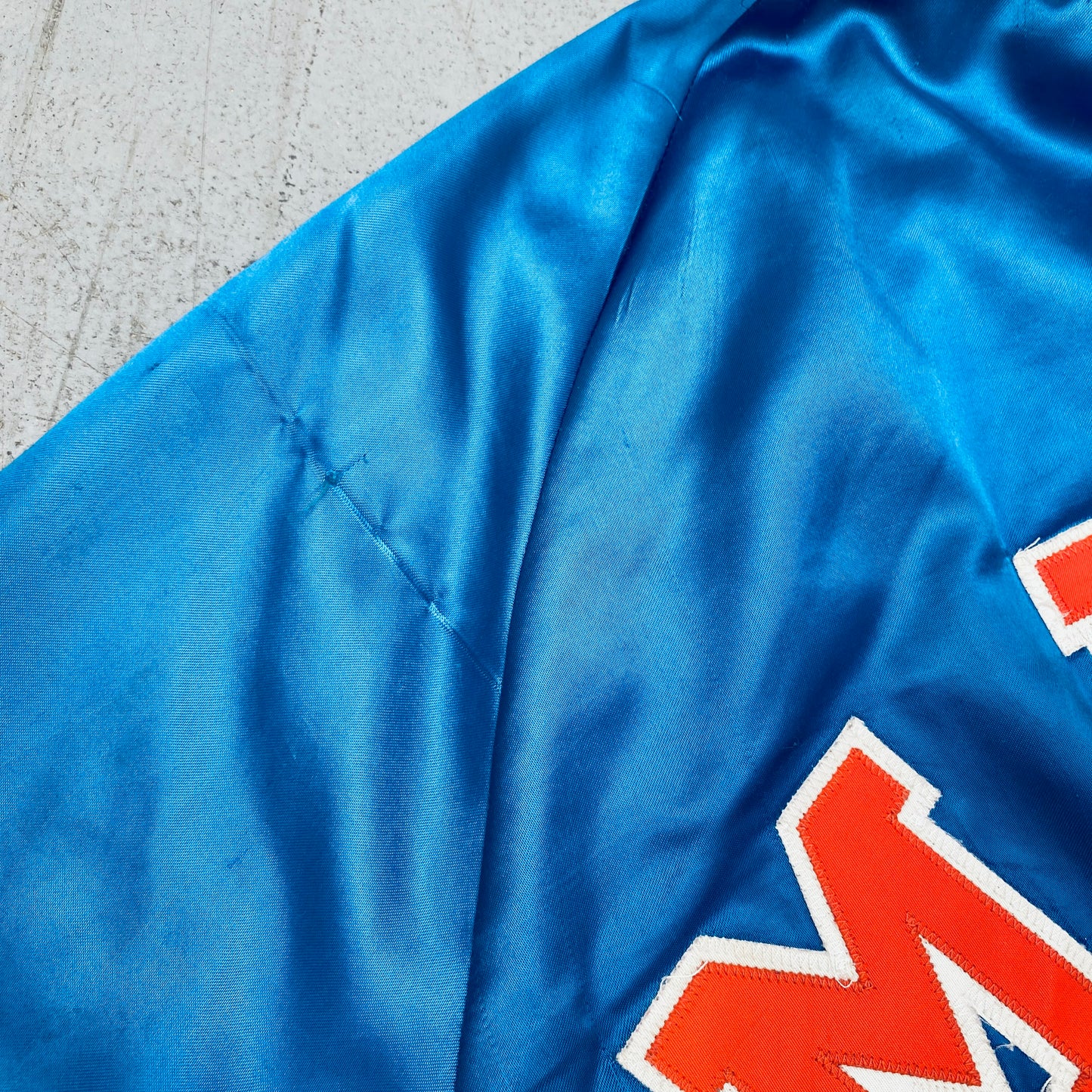 New York Mets: 1980's Chalk Line Satin Stitched Reverse Spellout Bomber Jacket (M/L)