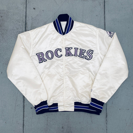 Colorado Rockies: 1990's White Satin Diamond Collection Starter Bomber Jacket (L)