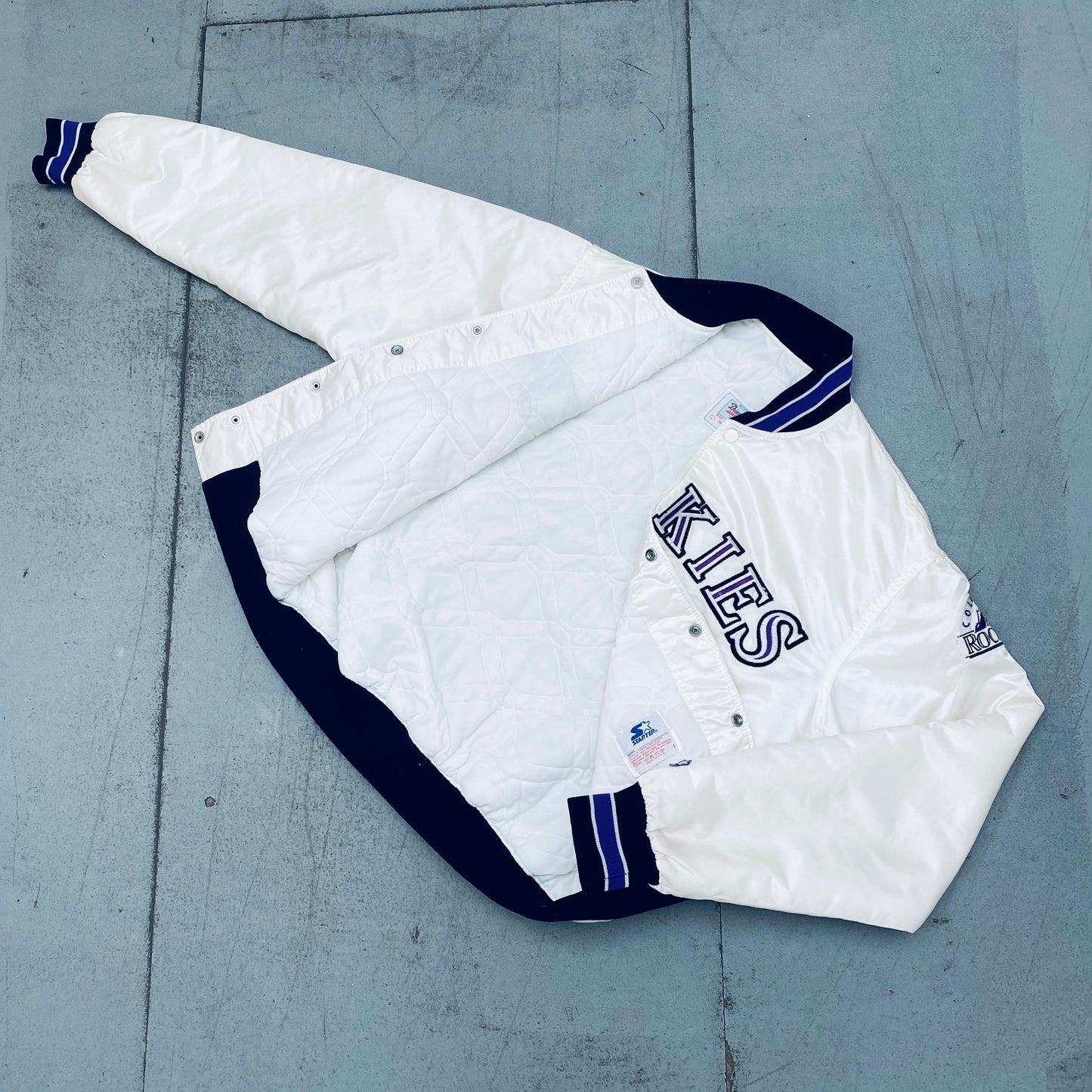 Colorado Rockies: 1990's White Satin Diamond Collection Starter Bomber Jacket (L)