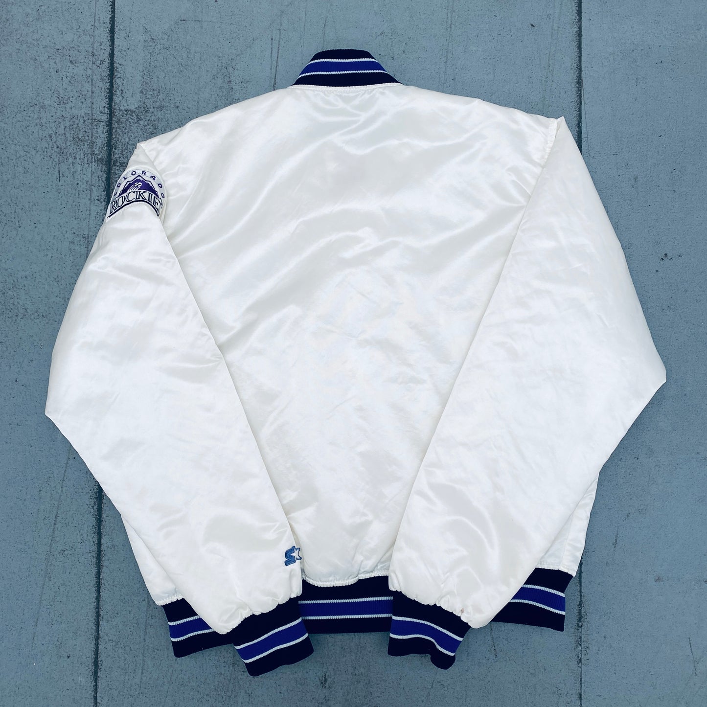 Colorado Rockies: 1990's White Satin Diamond Collection Starter Bomber Jacket (L)