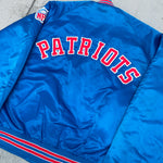 New England Patriots: 1990's Chalk Line Satin Stitched Reverse Spellout "Pat Patriot" Bomber Jacket (L)