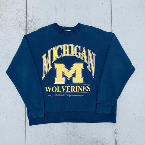 Michigan Wolverines: 1990's Nutmeg Mills Graphic Spellout Sweat (L)