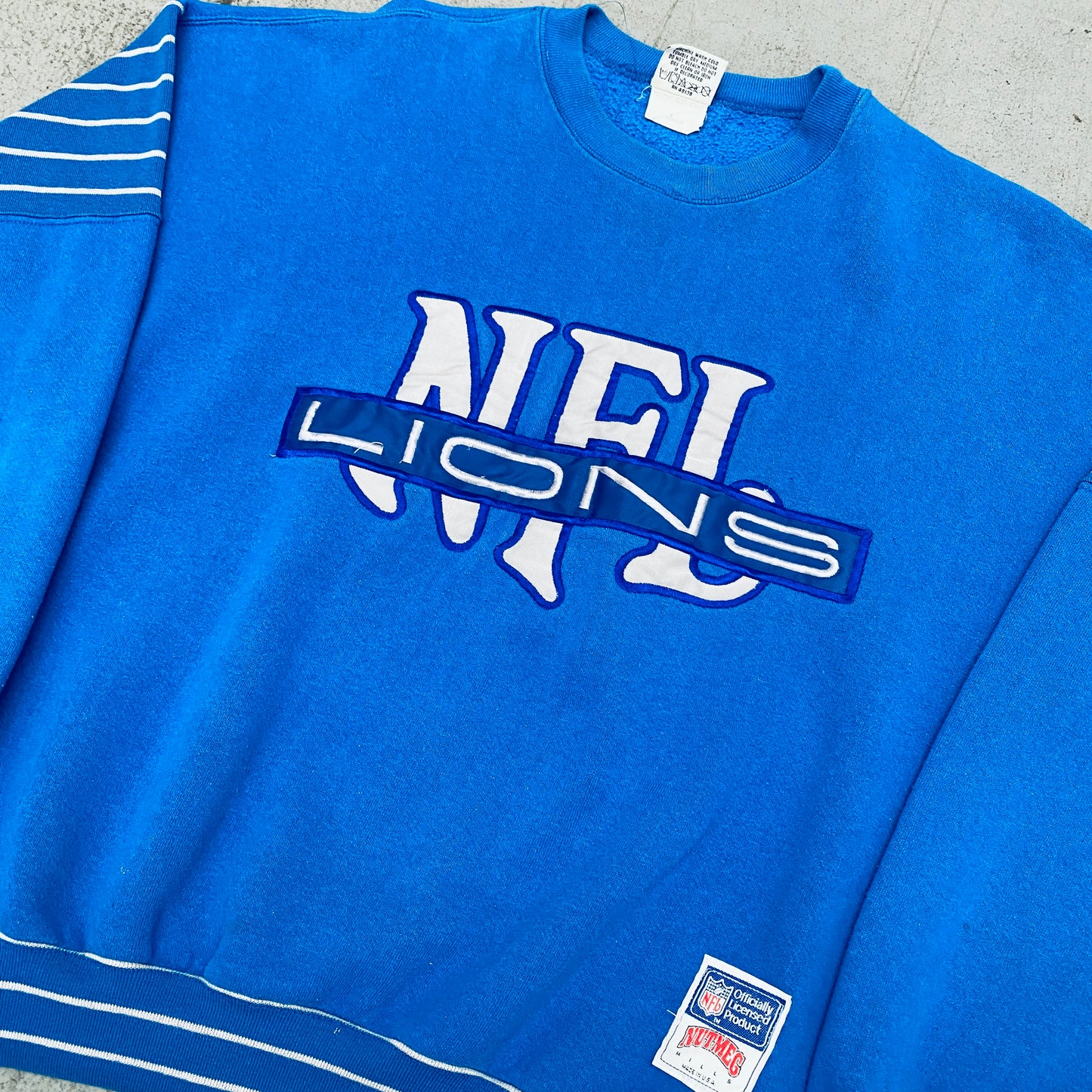 Detroit Lions: 1990's Nutmeg Mills Embroidered Spellout Sweat (M)