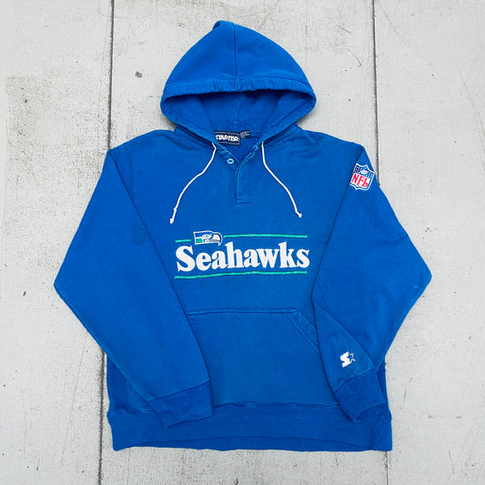 Seattle Seahawks: 1980's Embroidered Spellout Starter Hoodie (L)