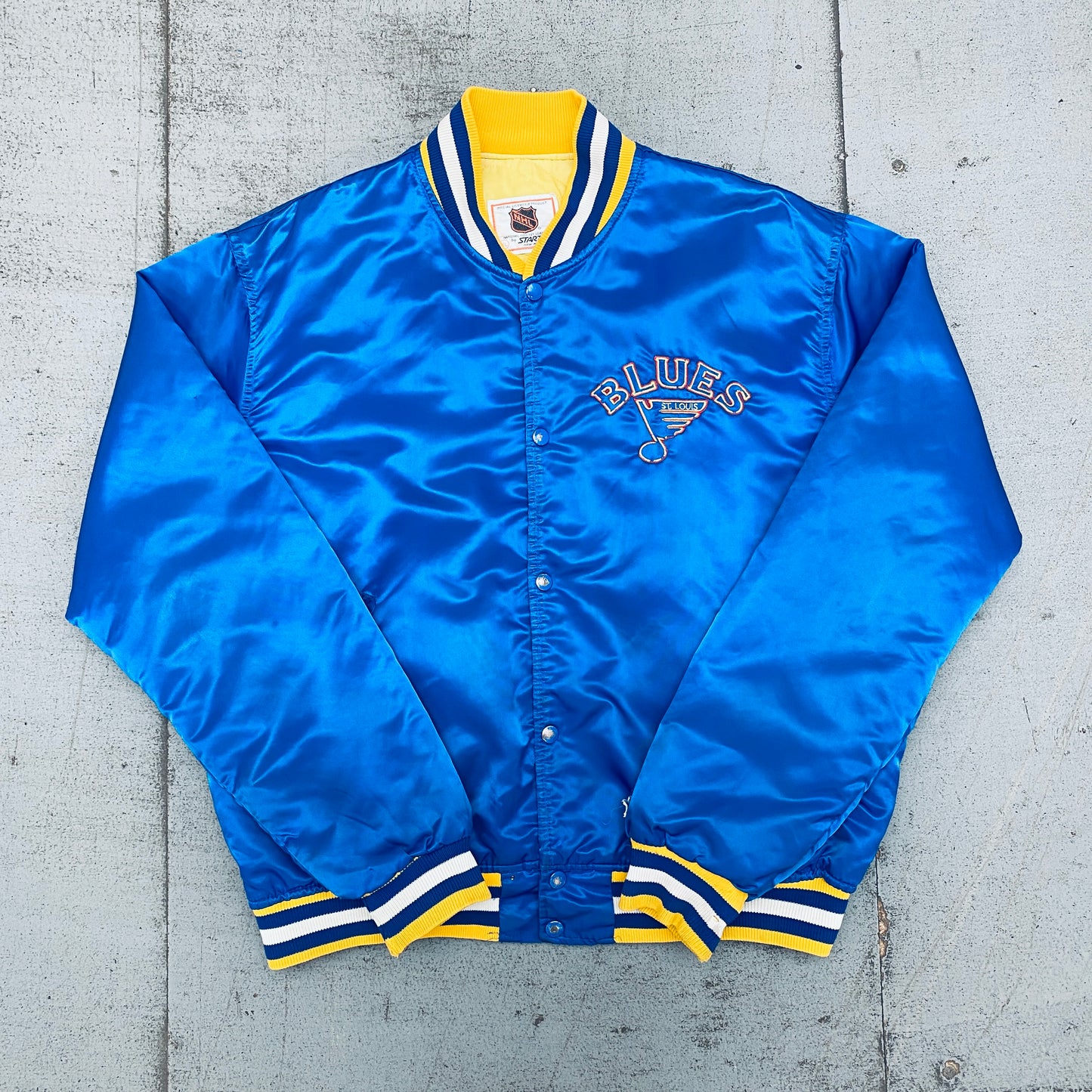 St. Louis Blues: 1986 Satin Starter Bomber Jacket (XL)