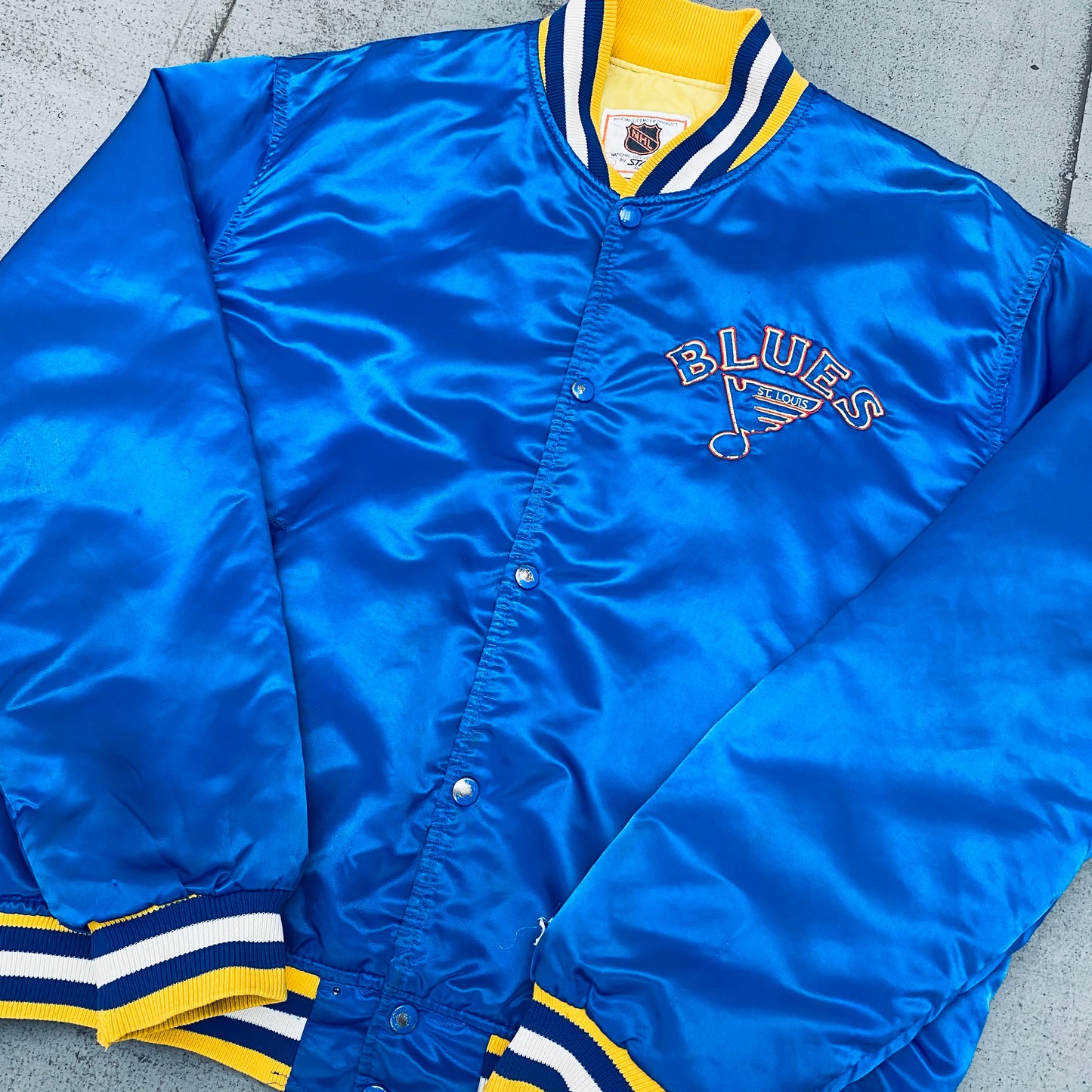 St. Louis Blues: 1986 Satin Starter Bomber Jacket (XL)