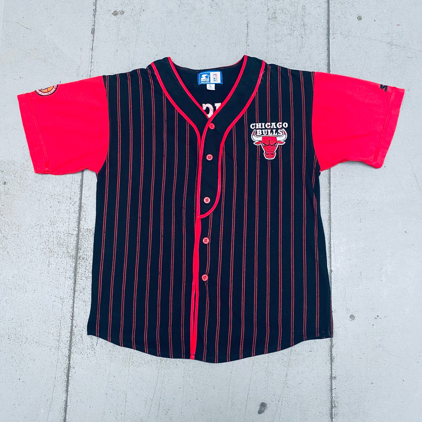 Chicago Bulls: 1990's Pinstripe Starter Baseball Jersey (L)