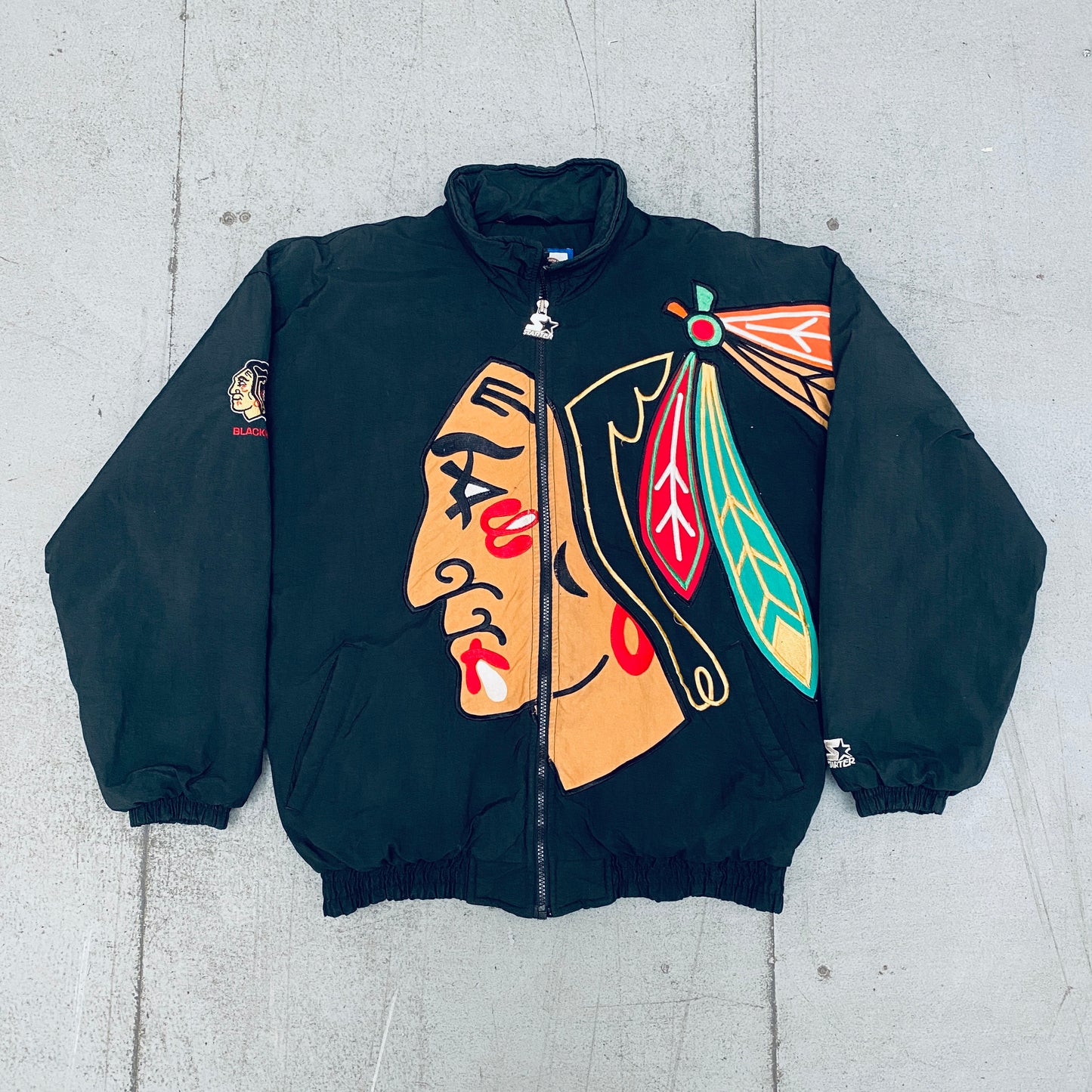 Chicago Blackhawks: 1990's EXTREME Logo Fullzip Starter Jacket (S/M)