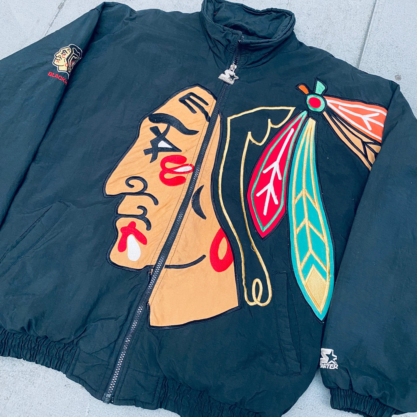 Chicago Blackhawks: 1990's EXTREME Logo Fullzip Starter Jacket (S/M)