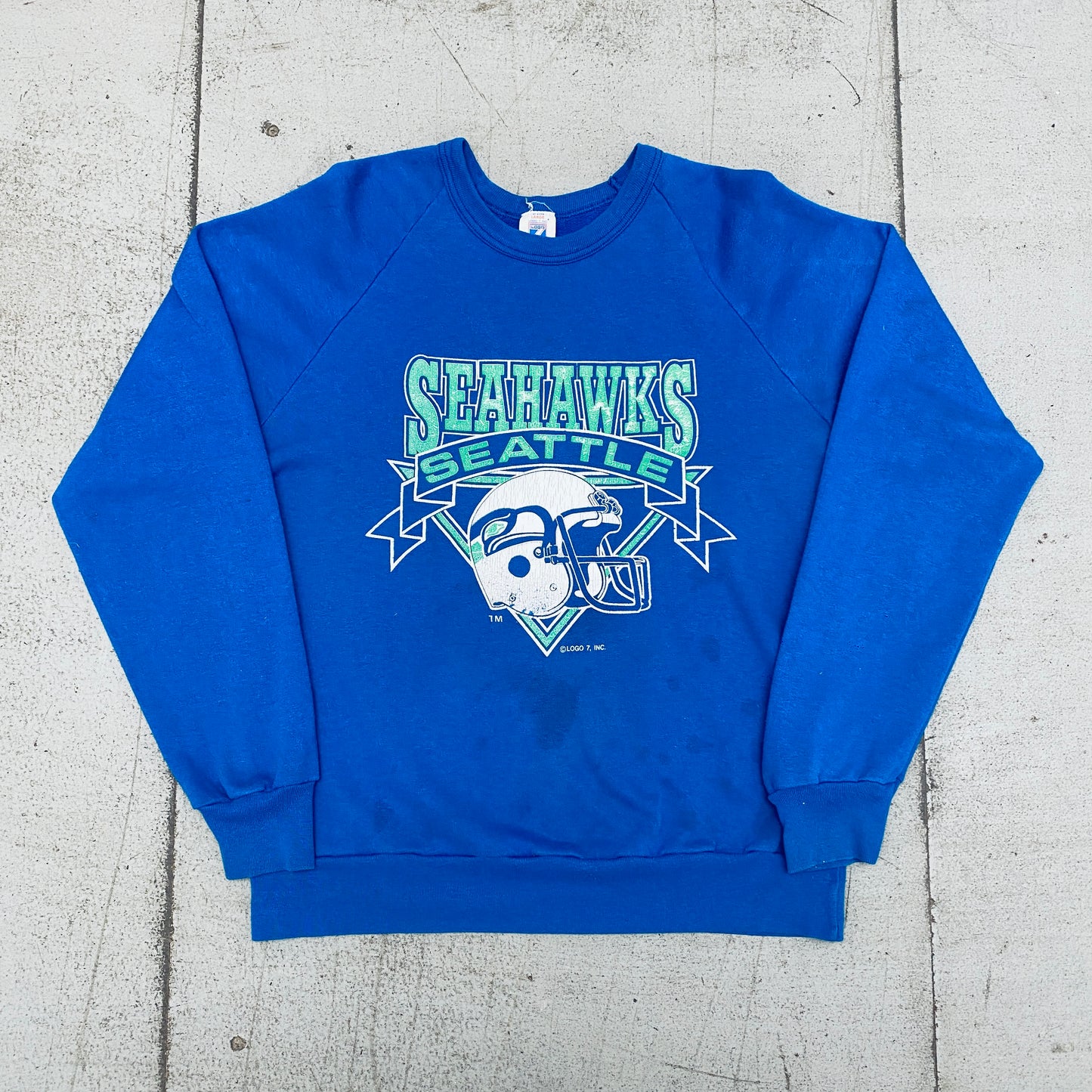 Seattle Seahawks: 1990's Logo 7 Graphic Spellout Sweat (S)