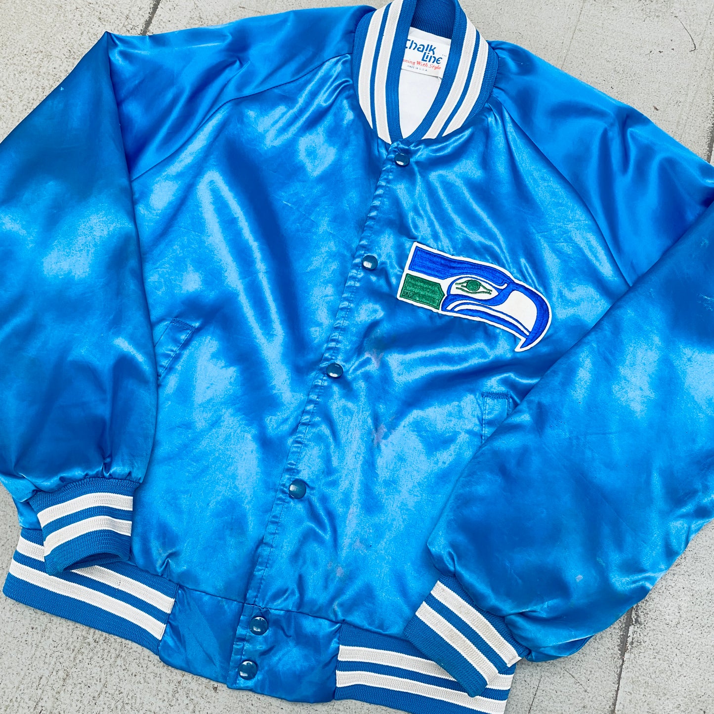 Seattle Seahawks: 1990's Chalk Line Satin Bomber Jacket (L)