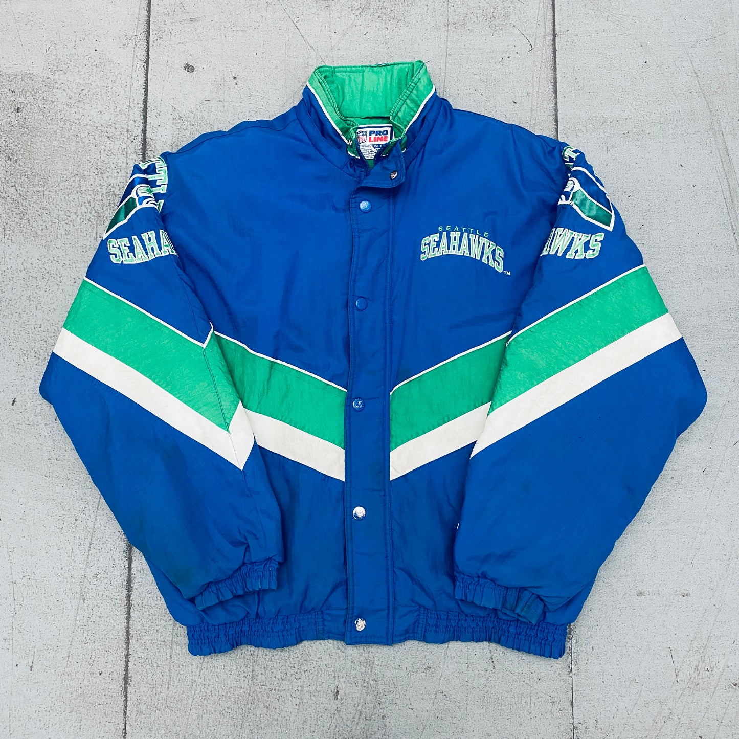 Seattle Seahawks: 1990's Fullzip Proline Starter Chevron Jacket (L)