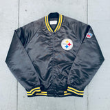 Pittsburgh Steelers: 1990's Chalk Line Satin Stitched Reverse Spellout Bomber Jacket (L)