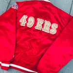 San Francisco 49ers: 1980's Red Satin Reverse Spellout Starter Bomber Jacket (L)
