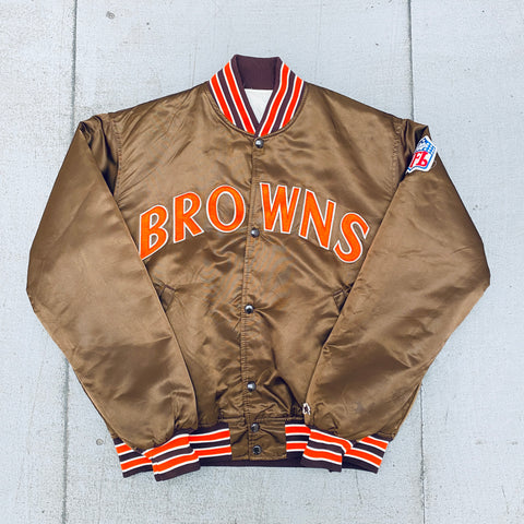 Cleveland Browns: 1980's Satin Stitched Spellout Starter Bomber Jacket (L)