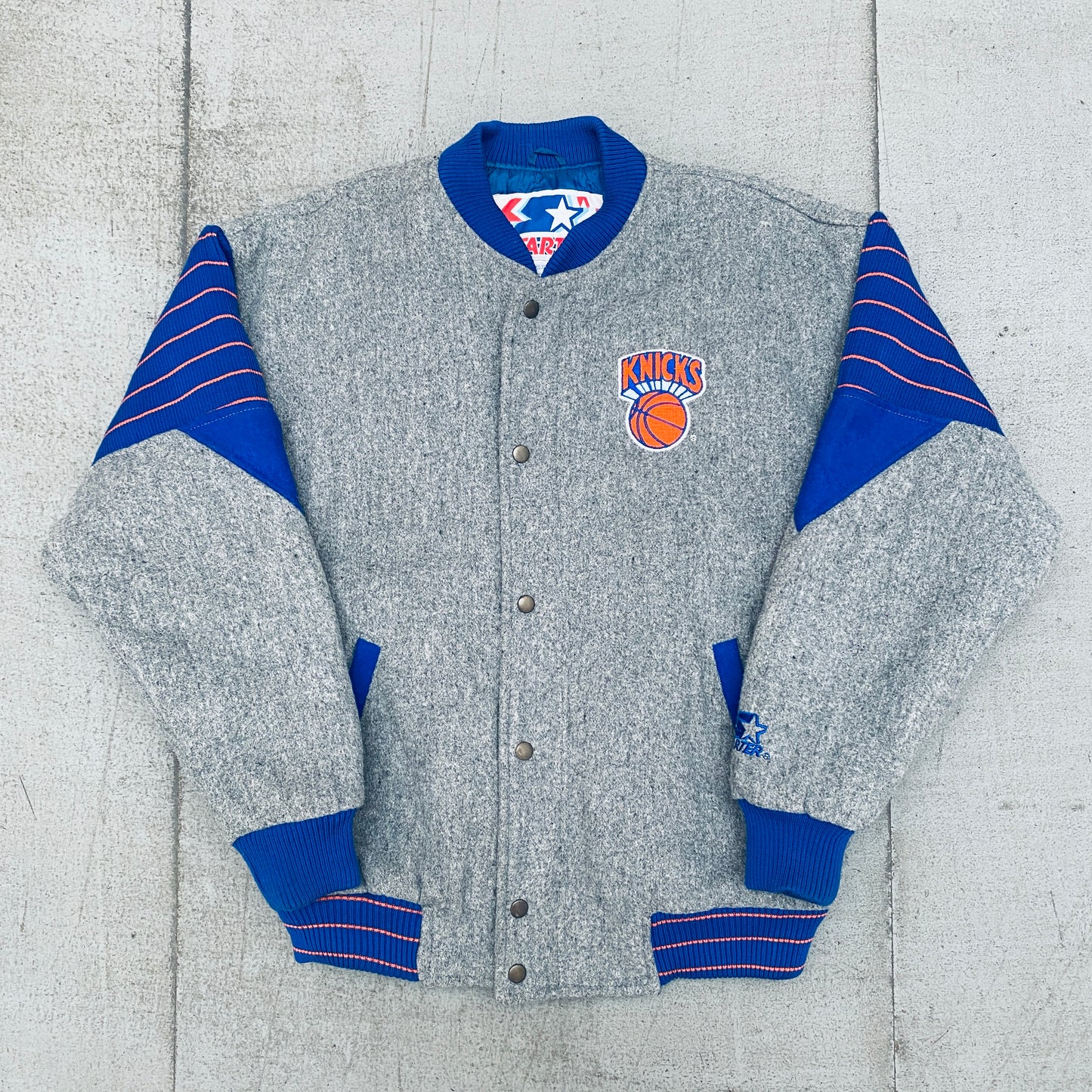 New York Knicks: 1990's Reverse Script Spellout Fullzip Wool Starter Bomber (M/L)