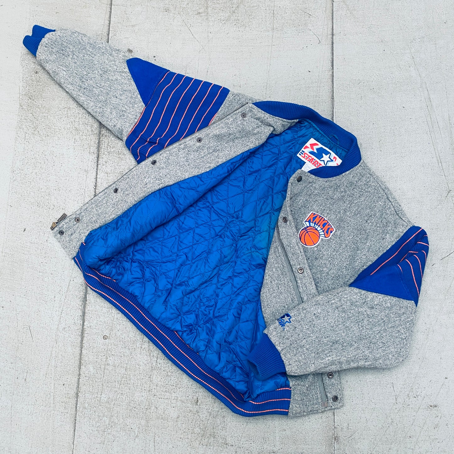 New York Knicks: 1990's Reverse Script Spellout Fullzip Wool Starter Bomber (M/L)