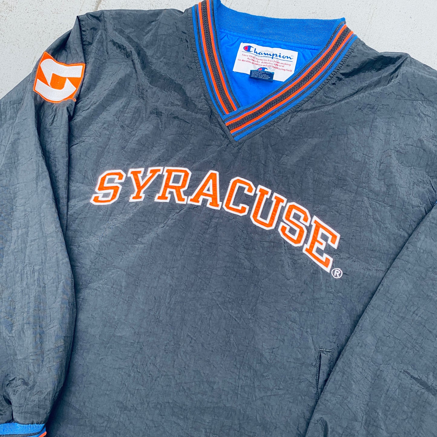 Syracuse Orange Men: 1990's Champion Blackout Spellout Sideline Jacket (XL)