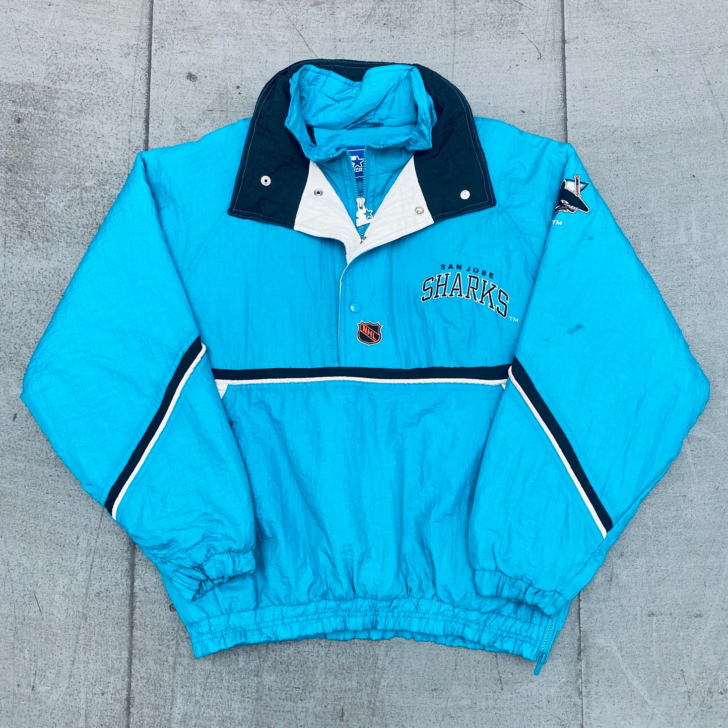 San Jose Sharks: 1990's 1/4 Zip Breakaway Starter Jacket w/ Hood (M)