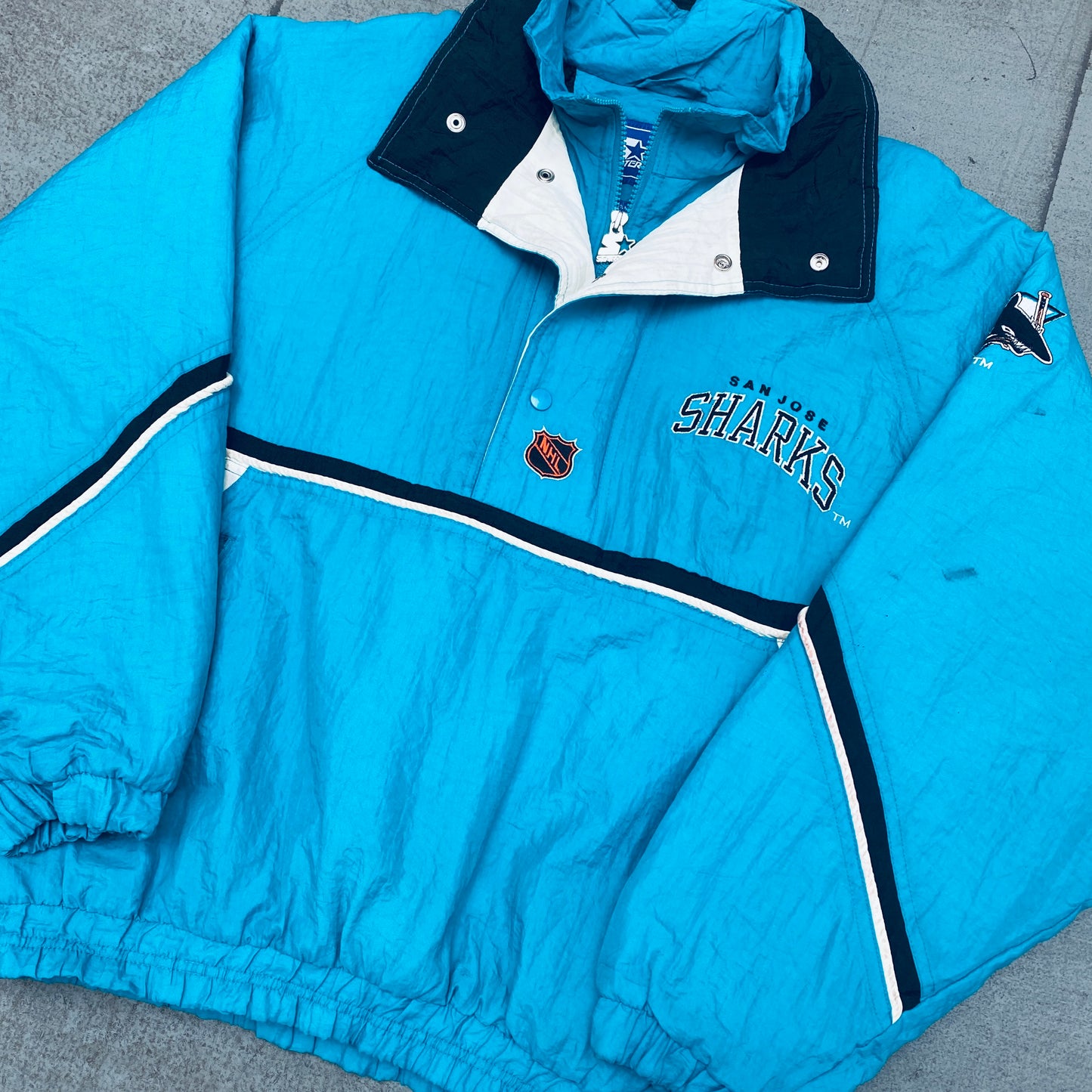 San Jose Sharks: 1990's 1/4 Zip Breakaway Starter Jacket w/ Hood (M)