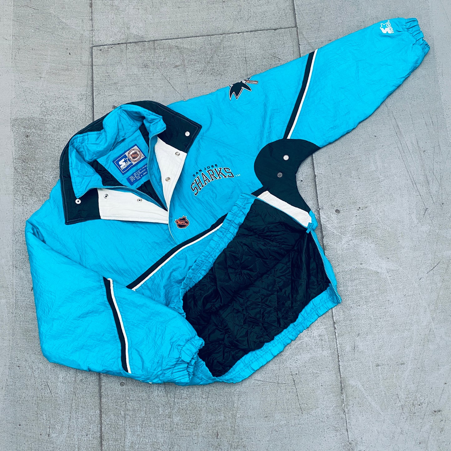 San Jose Sharks: 1990's 1/4 Zip Breakaway Starter Jacket w/ Hood (M)