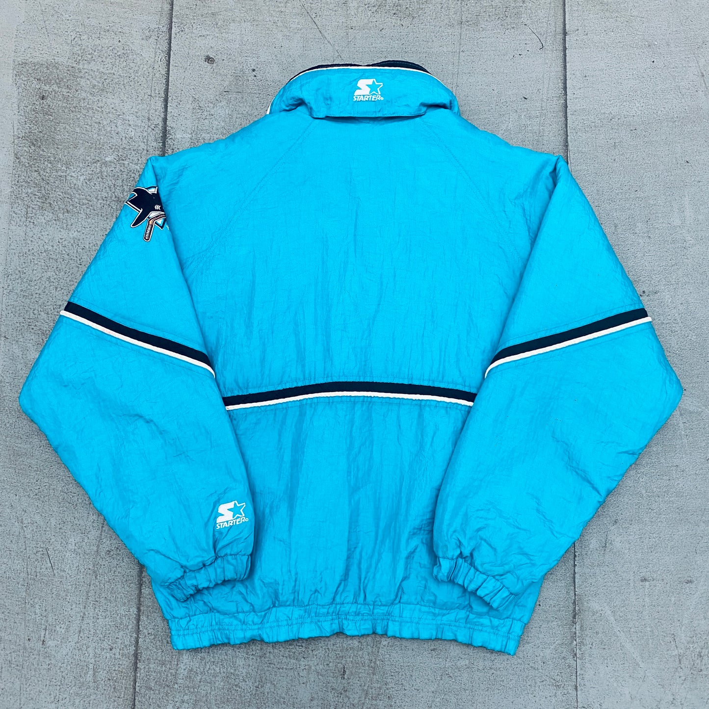 San Jose Sharks: 1990's 1/4 Zip Breakaway Starter Jacket w/ Hood (M)