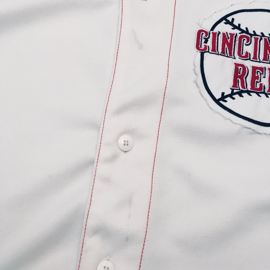 Men's True-Fan White/Red Cincinnati Reds Pinstripe Jersey