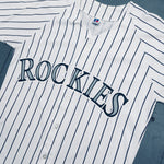 Colorado Rockies: 1995 Russell Athletic White Pinstripe Home Jersey (S/M)