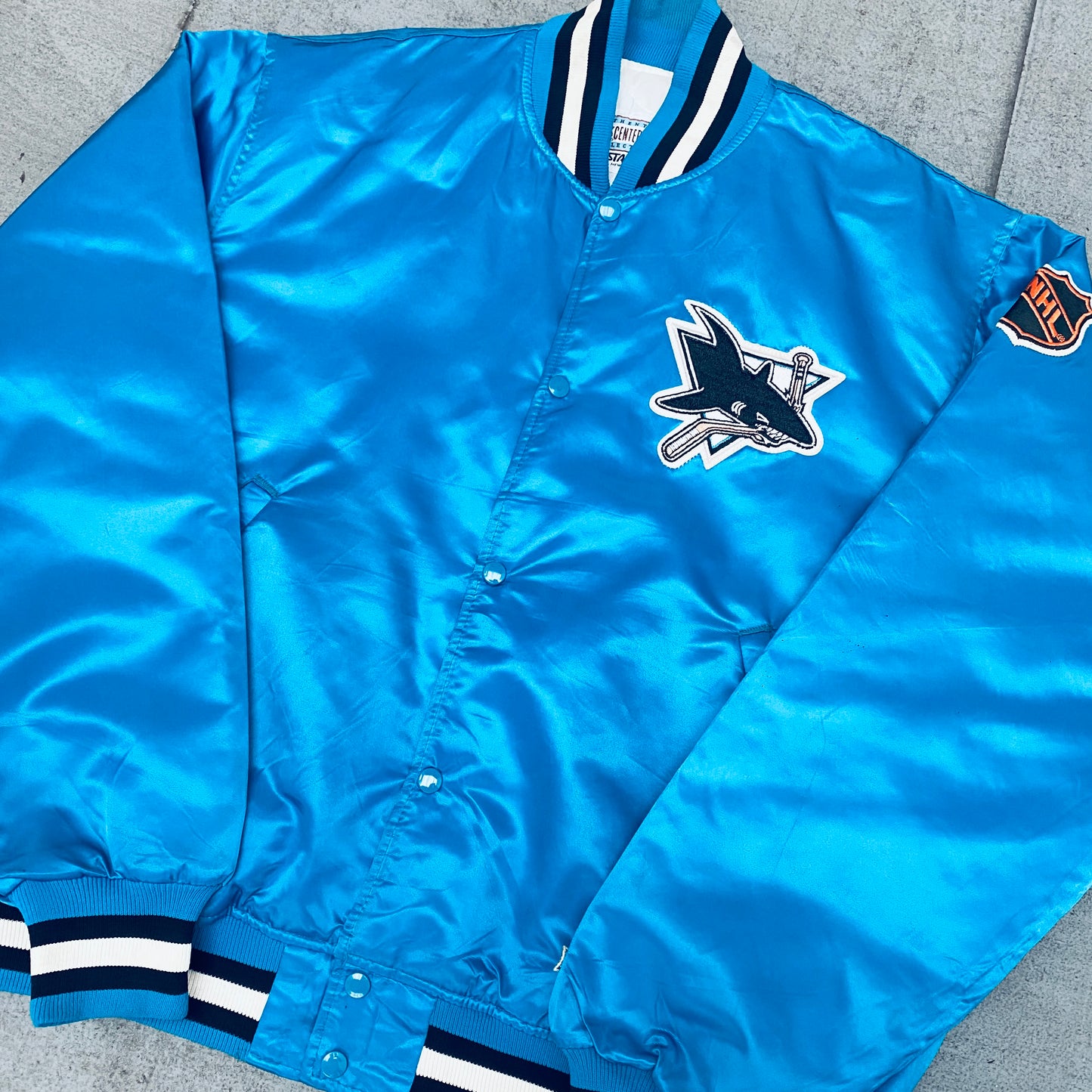 San Jose Sharks: 1991 Satin Center Ice Starter Bomber Jacket (XL)