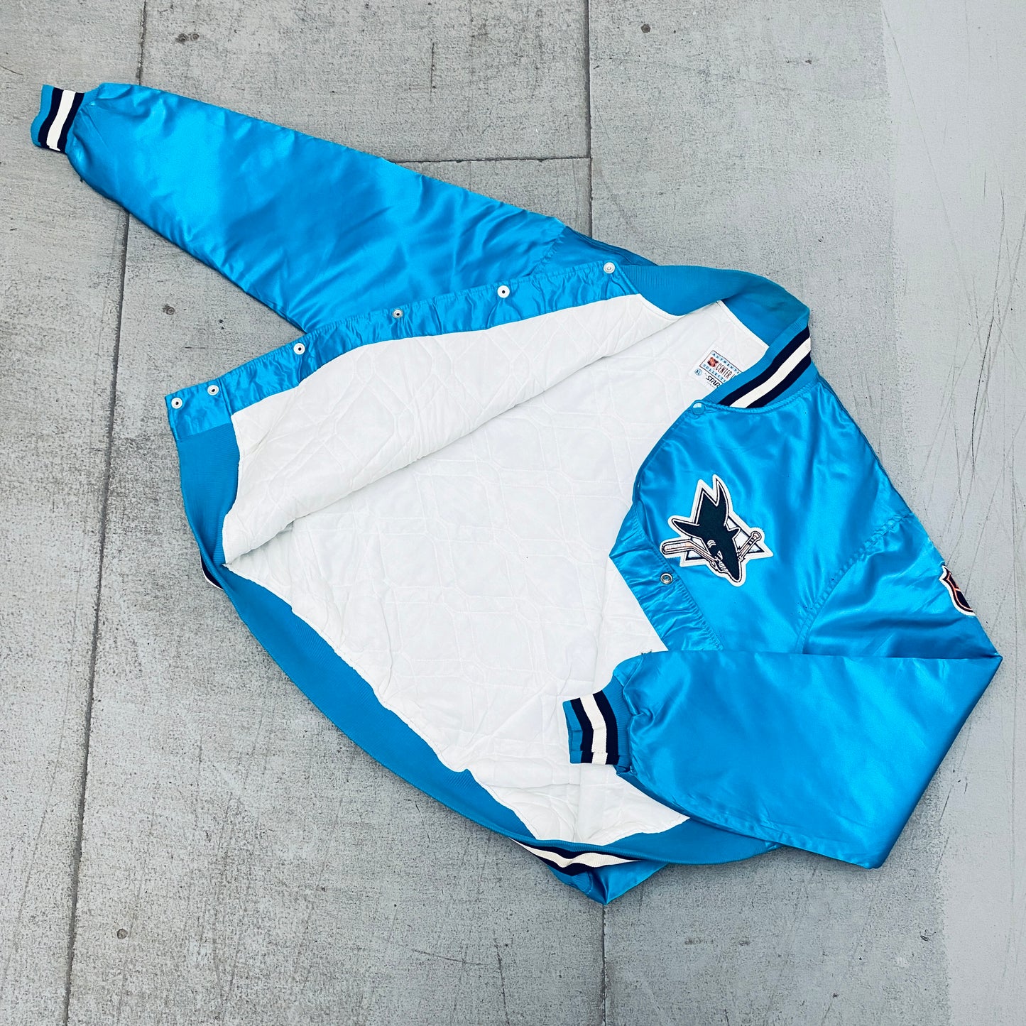 San Jose Sharks: 1991 Satin Center Ice Starter Bomber Jacket (XL)