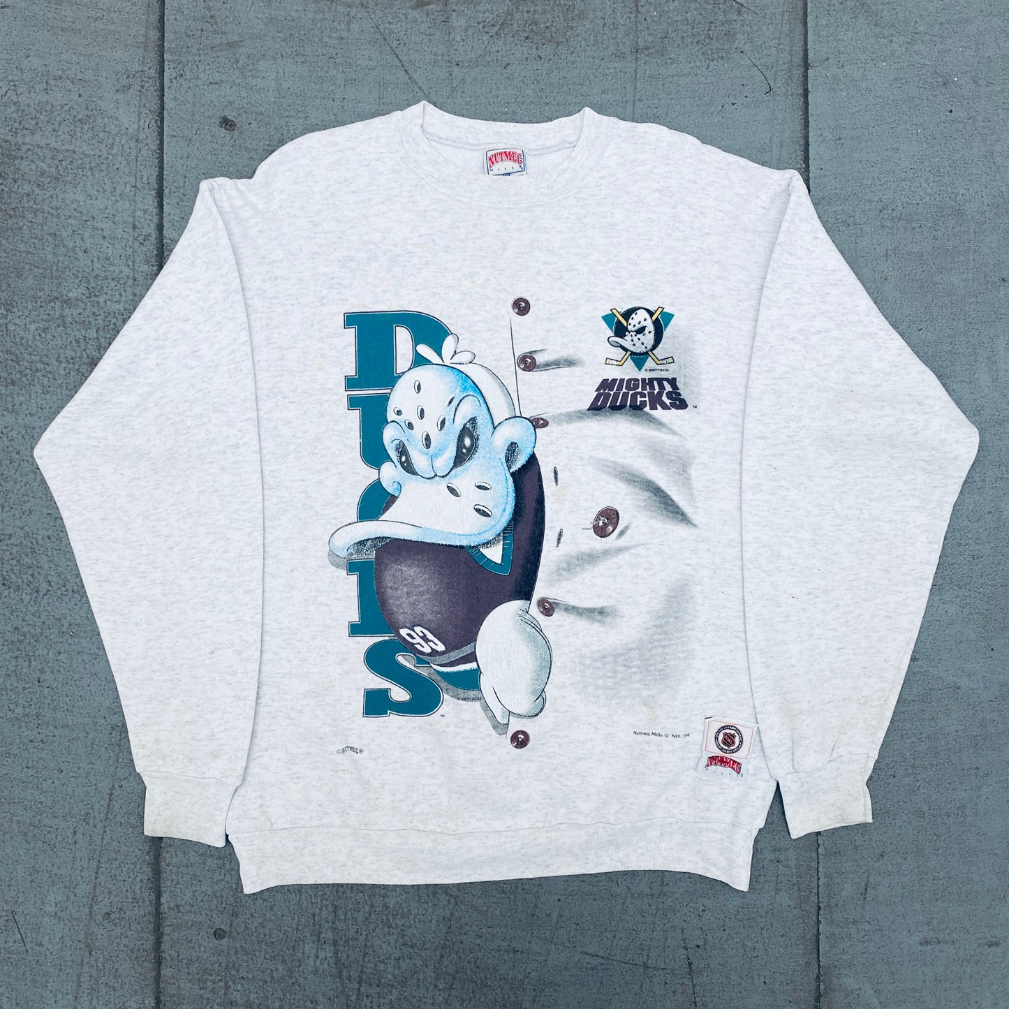 Mighty Ducks Of Anaheim: 1994 Nutmeg Mills Wild Wing Graphic Sweat (M)